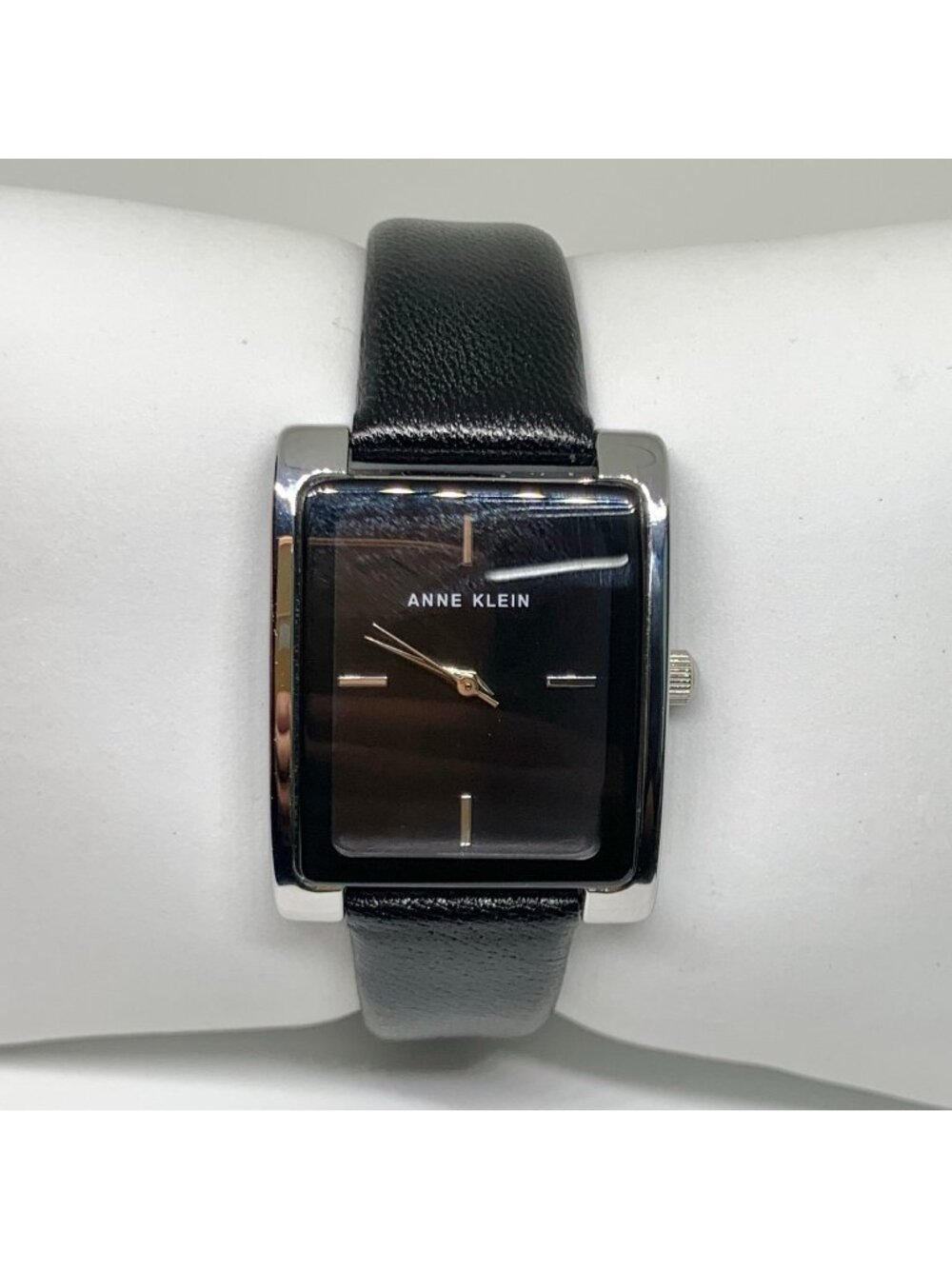 Anne Klein Women silver black tone watch 28mm quartz analog leather band running